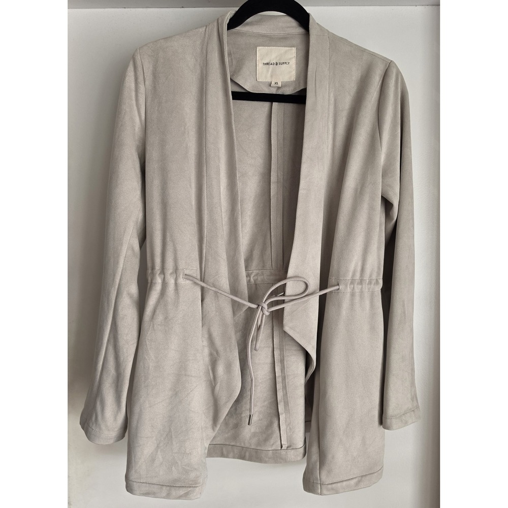 Thread & Supply Women Jacket XS Light Grey Long Sleeve Collared Coat Blazer